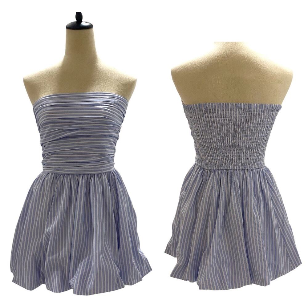 Hollister Size Small Ruched Bubble Strapless Skort Dress Pin Striped